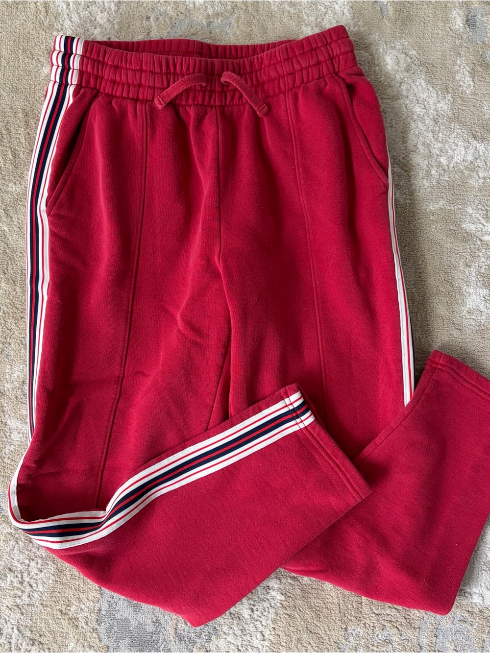 Aritzia Tna Cozy Fleece Side-Stripe Red Track Pants Small